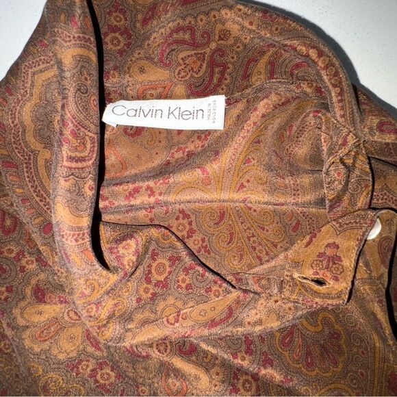 Vintage Calvin Klein 100% Silk Paisley Blouse Size 10 - Picture 7 of 10